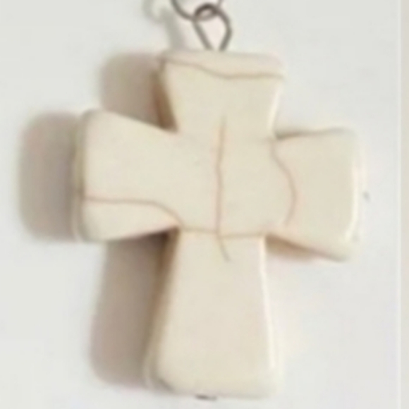 Cross Necklace IVORY stone cross on Silver Chain 2 1/2" extender, lobster clasp. - Picture 12 of 12